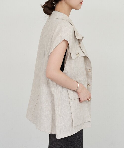 SHENERY（シーナリー）の「ミリタリーリネンベスト（ベスト・レディース・ベージュ/ブラック・36/38）」の10枚目の写真