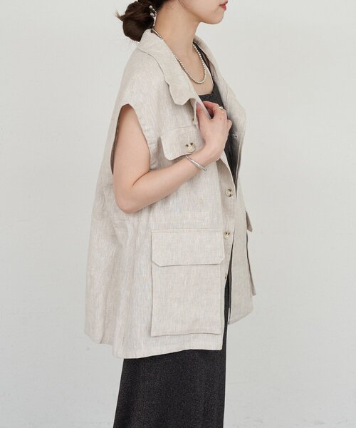 SHENERY（シーナリー）の「ミリタリーリネンベスト（ベスト・レディース・ベージュ/ブラック・36/38）」の11枚目の写真