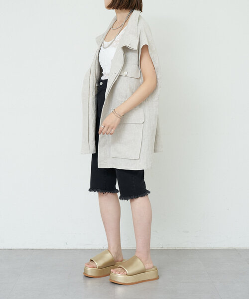 SHENERY（シーナリー）の「ミリタリーリネンベスト（ベスト・レディース・ベージュ/ブラック・36/38）」の15枚目の写真