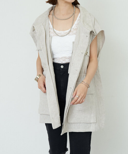 SHENERY（シーナリー）の「ミリタリーリネンベスト（ベスト・レディース・ベージュ/ブラック・36/38）」の22枚目の写真