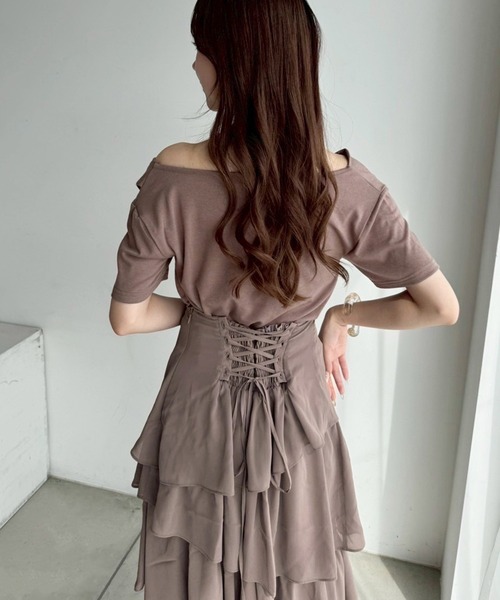 one after another NICE CLAUP（ワンアフターアナザーナイスクラップ）の「スリット入りティアードスカート（スカート・レディース・モカ/サックスブルー/ブラック/ホワイト系その他・FREE）」の11枚目の写真