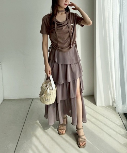 one after another NICE CLAUP（ワンアフターアナザーナイスクラップ）の「スリット入りティアードスカート（スカート・レディース・モカ/サックスブルー/ブラック/ホワイト系その他・FREE）」の12枚目の写真