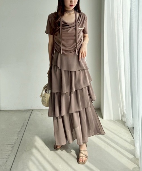 one after another NICE CLAUP（ワンアフターアナザーナイスクラップ）の「スリット入りティアードスカート（スカート・レディース・モカ/サックスブルー/ブラック/ホワイト系その他・FREE）」の13枚目の写真