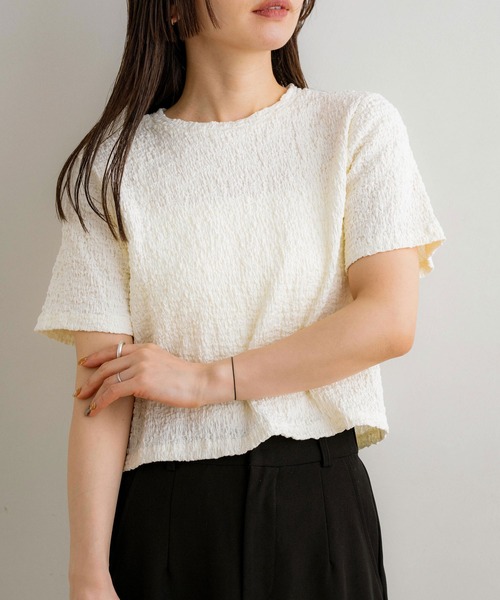 NOAHL(ノアル)の「【NOAHL】クラッシュジャガードT(Tシャツ/カットソー・レディース・ブラック/ベージュ/グリーン系/アイボリー/ブラウン・L/M)」の1枚目の写真