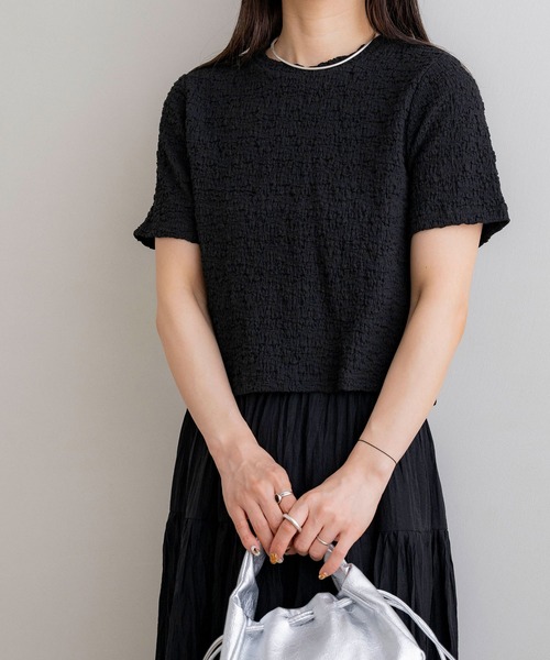 NOAHL(ノアル)の「【NOAHL】クラッシュジャガードT(Tシャツ/カットソー・レディース・ブラック/ベージュ/グリーン系/アイボリー/ブラウン・L/M)」の2枚目の写真