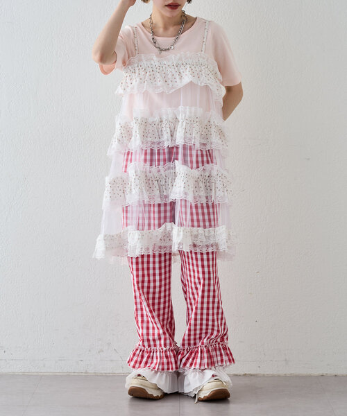 ダブルクローゼット　あみこ企画　ふりふりギンガムチェックパンツ w closet（ダブルクローゼット）の「【あみこ企画】ふりふり