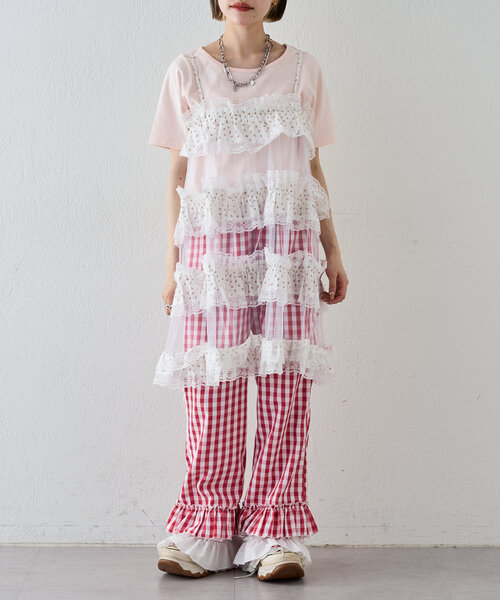 ダブルクローゼット　あみこ企画　ふりふりギンガムチェックパンツ w closet（ダブルクローゼット）の「【あみこ企画】ふりふり