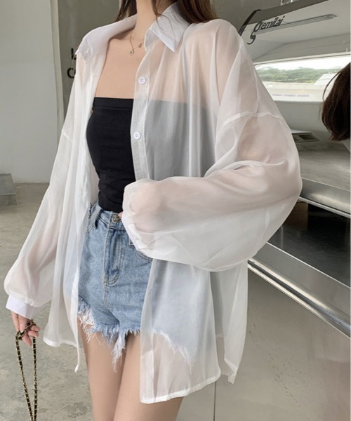 kirakiraShop(キラキラショップ)の「ボリューム スリーブ シアーシャツ(シャツ/ブラウス・レディース・ホワイト/ピンク/ピンク系/グリーン/チャコール/ブラック/アイボリー・FREE)」の19枚目の写真