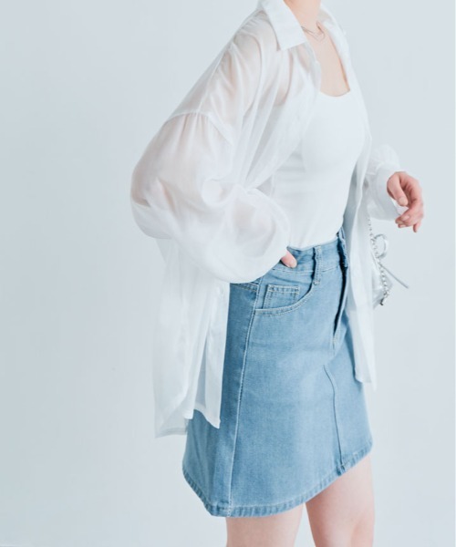 kirakiraShop(キラキラショップ)の「ボリューム スリーブ シアーシャツ(シャツ/ブラウス・レディース・ホワイト/ピンク/ピンク系/グリーン/チャコール/ブラック/アイボリー・FREE)」の18枚目の写真