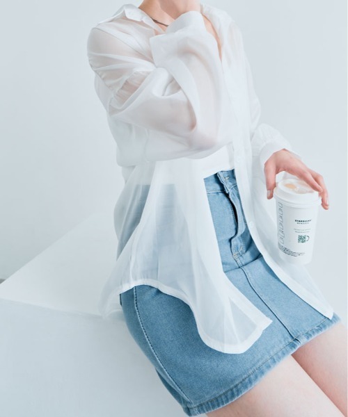 kirakiraShop(キラキラショップ)の「ボリューム スリーブ シアーシャツ(シャツ/ブラウス・レディース・ホワイト/ピンク/ピンク系/グリーン/チャコール/ブラック/アイボリー・FREE)」の17枚目の写真
