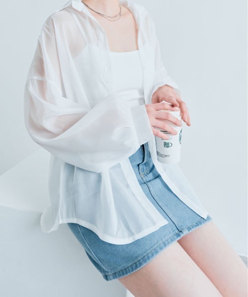 kirakiraShop(キラキラショップ)の「ボリューム スリーブ シアーシャツ(シャツ/ブラウス・レディース・ホワイト/ピンク/ピンク系/グリーン/チャコール/ブラック/アイボリー・FREE)」の16枚目の写真