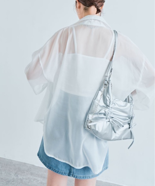 kirakiraShop(キラキラショップ)の「ボリューム スリーブ シアーシャツ(シャツ/ブラウス・レディース・ホワイト/ピンク/ピンク系/グリーン/チャコール/ブラック/アイボリー・FREE)」の14枚目の写真