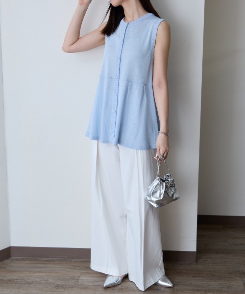 TRIANGLE PALETTE（トライアングルパレット）の「ペプラム ラメニット ベスト/ジレ（ベスト・レディース・ブラック/ライトブルー/グレイッシュベージュ・FREE）」の14枚目の写真