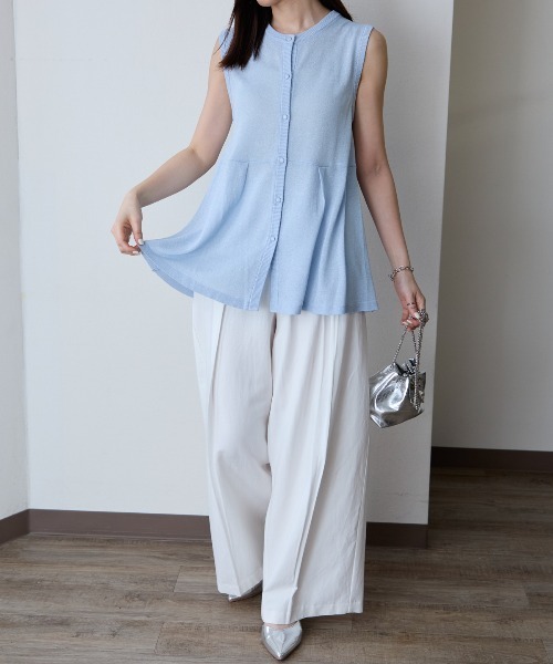 TRIANGLE PALETTE（トライアングルパレット）の「ペプラム ラメニット ベスト/ジレ（ベスト・レディース・ブラック/ライトブルー/グレイッシュベージュ・FREE）」の16枚目の写真