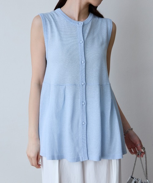 TRIANGLE PALETTE（トライアングルパレット）の「ペプラム ラメニット ベスト/ジレ（ベスト・レディース・ブラック/ライトブルー/グレイッシュベージュ・FREE）」の8枚目の写真