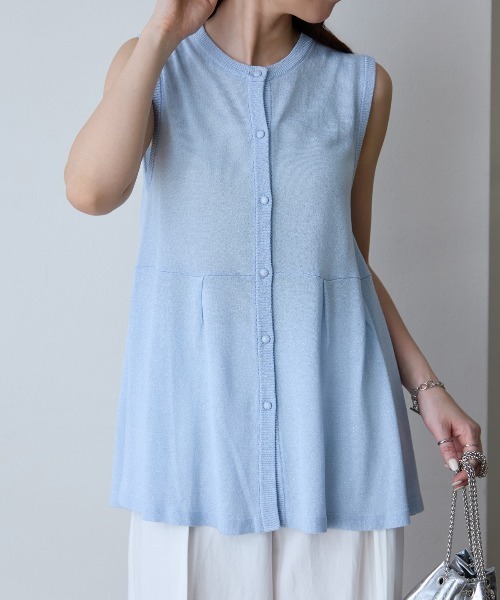 TRIANGLE PALETTE（トライアングルパレット）の「ペプラム ラメニット ベスト/ジレ（ベスト・レディース・ブラック/ライトブルー/グレイッシュベージュ・FREE）」の9枚目の写真