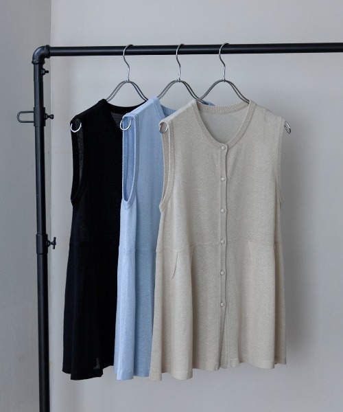 TRIANGLE PALETTE（トライアングルパレット）の「ペプラム ラメニット ベスト/ジレ（ベスト・レディース・ブラック/ライトブルー/グレイッシュベージュ・FREE）」の17枚目の写真