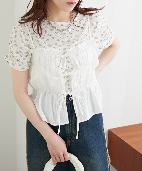 w closet（ダブルクローゼット）の「コットンギャザーキャミ（キャミソール・レディース・オフホワイト/ブラック/イエロー・FREE）」の6枚目の写真