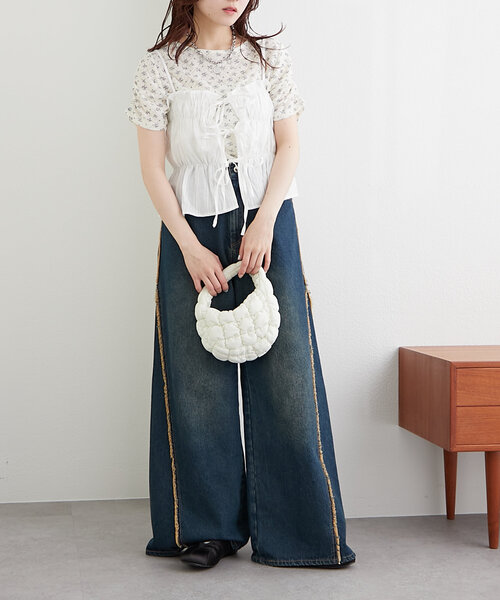 w closet（ダブルクローゼット）の「コットンギャザーキャミ（キャミソール・レディース・オフホワイト/ブラック/イエロー・FREE）」の10枚目の写真