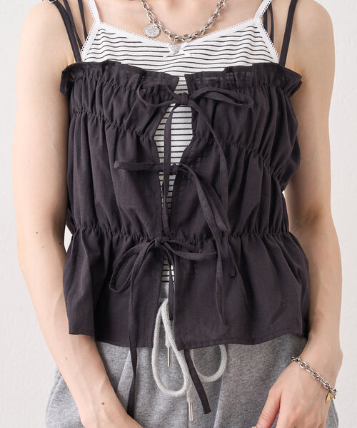 w closet（ダブルクローゼット）の「コットンギャザーキャミ（キャミソール・レディース・オフホワイト/ブラック/イエロー・FREE）」の22枚目の写真