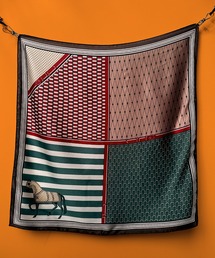 MAISON SELECT（メゾンセレクト）の「5A1 大判スカーフ ヘッドスカーフ 68cm×68cm シルクライク オプティカル ペイズリー チェーン柄  馬（バンダナ/スカーフ）」