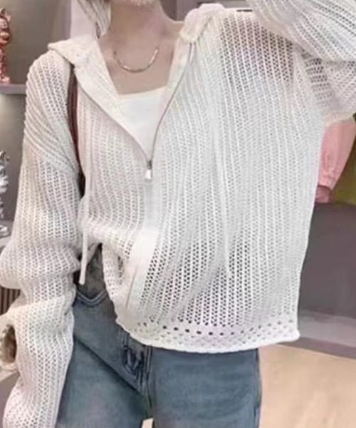 早い者勝ち！　透かし編み メッシュジップパーカー　最終値下げ CLEL】Watermark Knitting Mesh Zip Parka/透かし編み メッシュ
