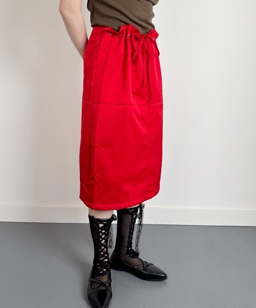 セール】サテンライク Iラインスカート ウエスト紐（スカート）｜VIVID