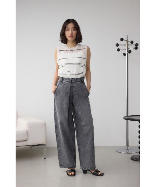 AZUL by moussy（アズールバイマウジー）の「【サイズ,身長別画像あり】AZUL DENIM フロントタックワイドデニム（デニムパンツ・レディース・ブルー/ライトブラック・SMALL/MEDIUM）」の4枚目の写真