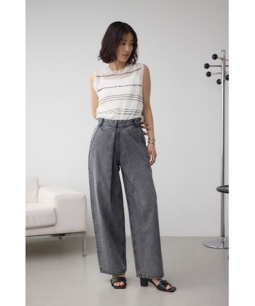 AZUL by moussy（アズールバイマウジー）の「【サイズ,身長別画像あり】AZUL DENIM フロントタックワイドデニム（デニムパンツ・レディース・ブルー/ライトブラック・SMALL/MEDIUM）」の5枚目の写真
