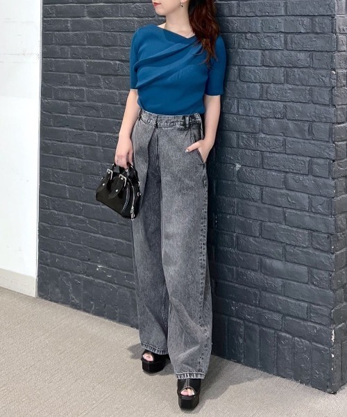 AZUL by moussy（アズールバイマウジー）の「【サイズ,身長別画像あり】AZUL DENIM フロントタックワイドデニム（デニムパンツ・レディース・ブルー/ライトブラック・SMALL/MEDIUM）」の17枚目の写真