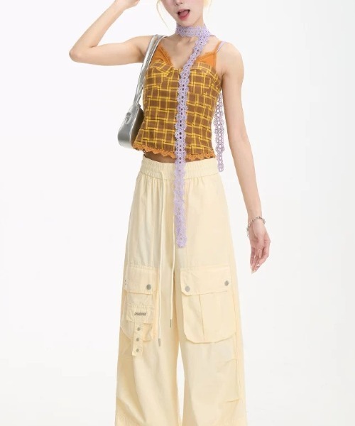 セール】配色レースチョーカー付き2点セット／チェック×レースが