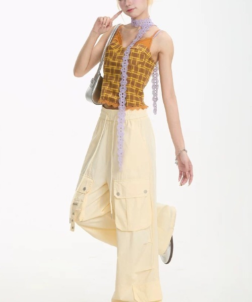 セール】配色レースチョーカー付き2点セット／チェック×レースが