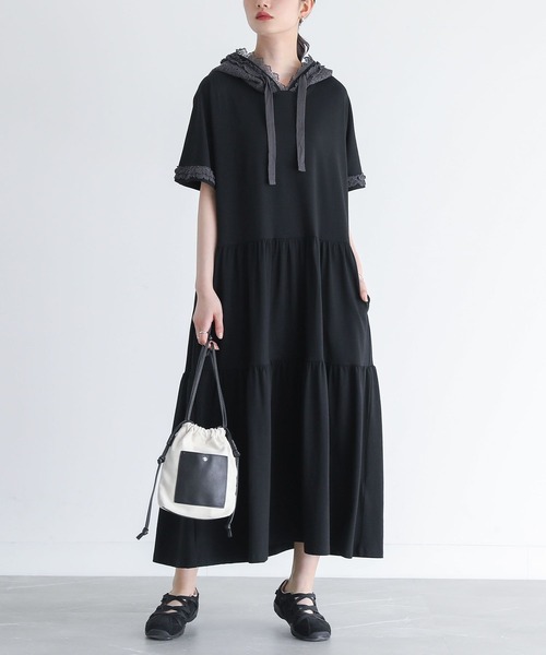 希少☆SONIA RYKIIEL PARIS 半袖ワンピース　フランス製 セール】『レースフード半袖カットワンピース』（ワンピース