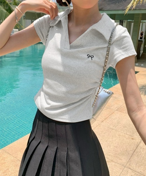 Miniministore(ミニミニストア)の「Vネックポロシャツ レディースTシャツ夏半袖半袖(Tシャツ/カットソー・レディース・ブラック/ネイビー/ライトグレー/ピンク/ホワイト・FREE)」の15枚目の写真