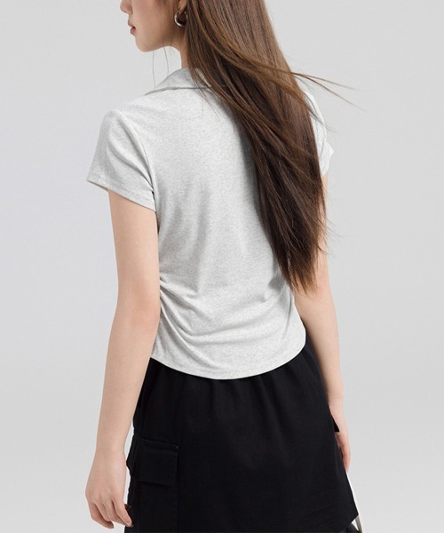 Miniministore(ミニミニストア)の「Vネックポロシャツ レディースTシャツ夏半袖半袖(Tシャツ/カットソー・レディース・ブラック/ネイビー/ライトグレー/ピンク/ホワイト・FREE)」の16枚目の写真