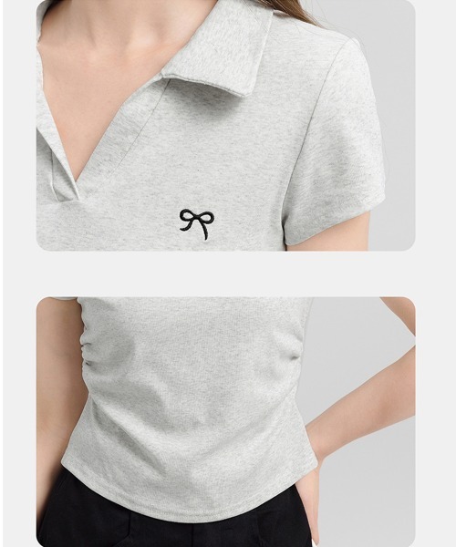 Miniministore(ミニミニストア)の「Vネックポロシャツ レディースTシャツ夏半袖半袖(Tシャツ/カットソー・レディース・ブラック/ネイビー/ライトグレー/ピンク/ホワイト・FREE)」の17枚目の写真