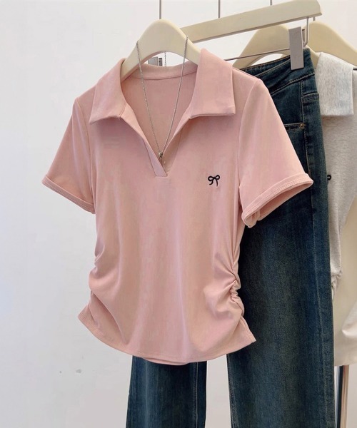 Miniministore(ミニミニストア)の「Vネックポロシャツ レディースTシャツ夏半袖半袖(Tシャツ/カットソー・レディース・ブラック/ネイビー/ライトグレー/ピンク/ホワイト・FREE)」の22枚目の写真