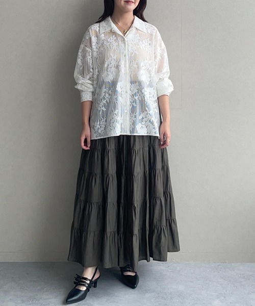 mysty woman（ミスティウーマン）の「【セットアップ着用可】総レースシャツLS 574337（シャツ/ブラウス・レディース・オフホワイト/ブラック・FREE）」の17枚目の写真