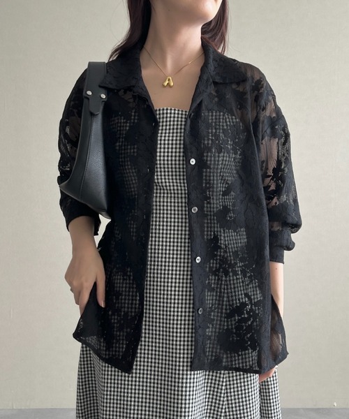 mysty woman（ミスティウーマン）の「【セットアップ着用可】総レースシャツLS 574337（シャツ/ブラウス・レディース・オフホワイト/ブラック・FREE）」の21枚目の写真