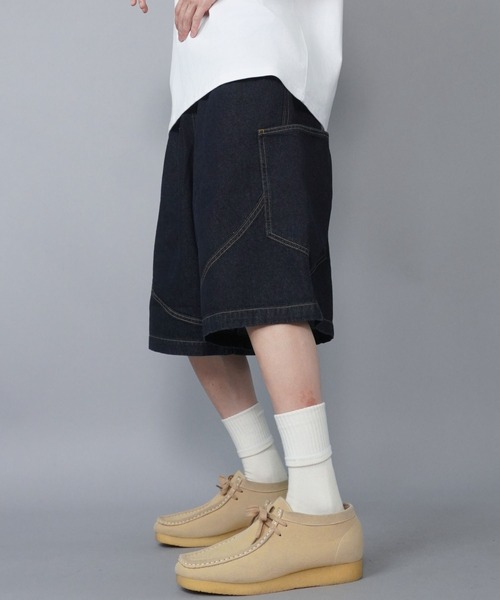 SPINNS（スピンズ）の「ゆったりシルエット！バルーンデニムハーフパンツ/チェック/ユニセックス（デニムパンツ・メンズ・ネイビー系/ブラック×レッド・L/M）」の20枚目の写真