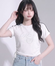 サイドドロストラインストーンロゴTシャツ【大きいサイズ有り】