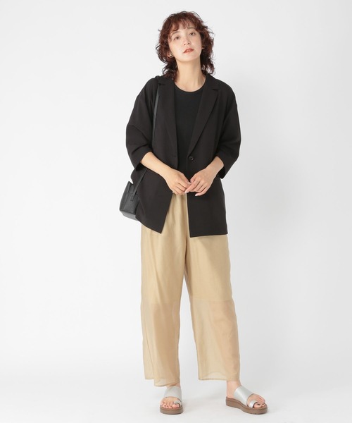 studio CLIP（スタディオクリップ）の「リネンライクハーフスリーブジャケット（テーラードジャケット・レディース・ライトベージュ/ブラック/ブラウン・FREE）」の4枚目の写真