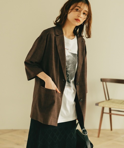 studio CLIP（スタディオクリップ）の「リネンライクハーフスリーブジャケット（テーラードジャケット・レディース・ライトベージュ/ブラック/ブラウン・FREE）」の5枚目の写真