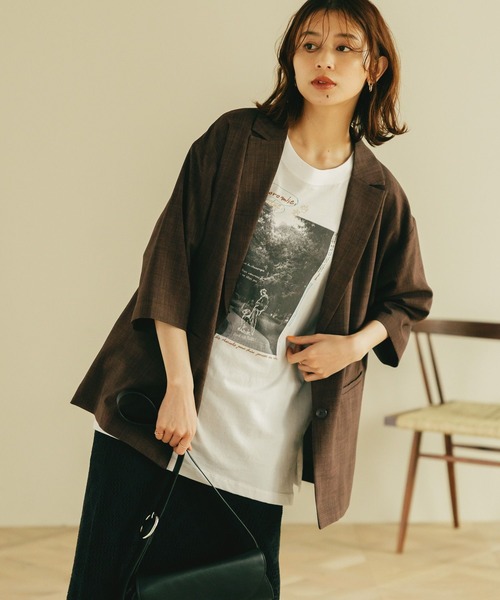 studio CLIP（スタディオクリップ）の「リネンライクハーフスリーブジャケット（テーラードジャケット・レディース・ライトベージュ/ブラック/ブラウン・FREE）」の6枚目の写真
