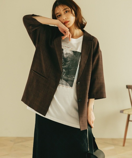 studio CLIP（スタディオクリップ）の「リネンライクハーフスリーブジャケット（テーラードジャケット・レディース・ライトベージュ/ブラック/ブラウン・FREE）」の7枚目の写真