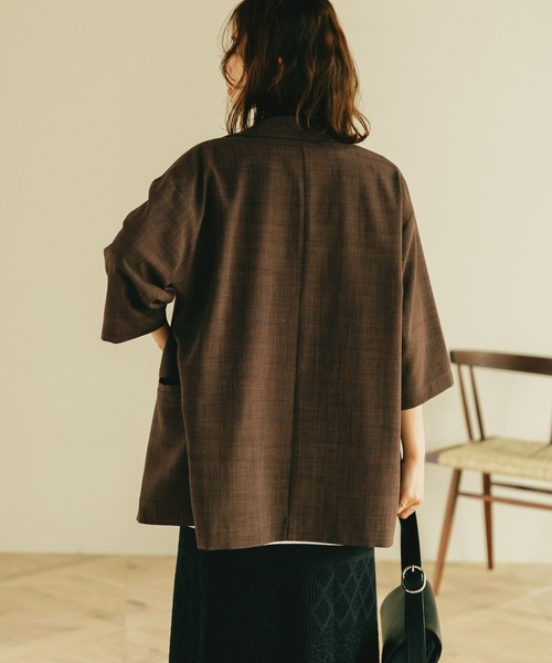 studio CLIP（スタディオクリップ）の「リネンライクハーフスリーブジャケット（テーラードジャケット・レディース・ライトベージュ/ブラック/ブラウン・FREE）」の8枚目の写真