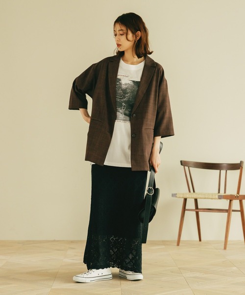 studio CLIP（スタディオクリップ）の「リネンライクハーフスリーブジャケット（テーラードジャケット・レディース・ライトベージュ/ブラック/ブラウン・FREE）」の13枚目の写真