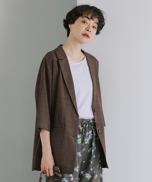 studio CLIP（スタディオクリップ）の「リネンライクハーフスリーブジャケット（テーラードジャケット・レディース・ライトベージュ/ブラック/ブラウン・FREE）」の14枚目の写真