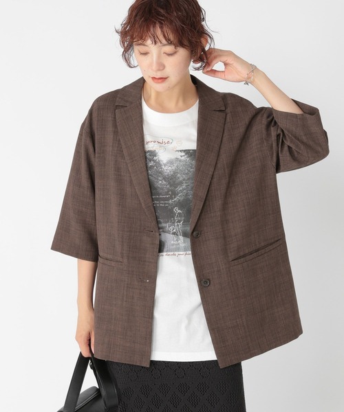 studio CLIP（スタディオクリップ）の「リネンライクハーフスリーブジャケット（テーラードジャケット・レディース・ライトベージュ/ブラック/ブラウン・FREE）」の16枚目の写真
