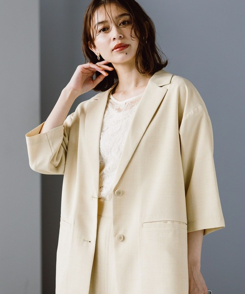 studio CLIP（スタディオクリップ）の「リネンライクハーフスリーブジャケット（テーラードジャケット・レディース・ライトベージュ/ブラック/ブラウン・FREE）」の22枚目の写真